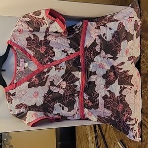 koi Women's Floral Wrap Top - Pink and Brown